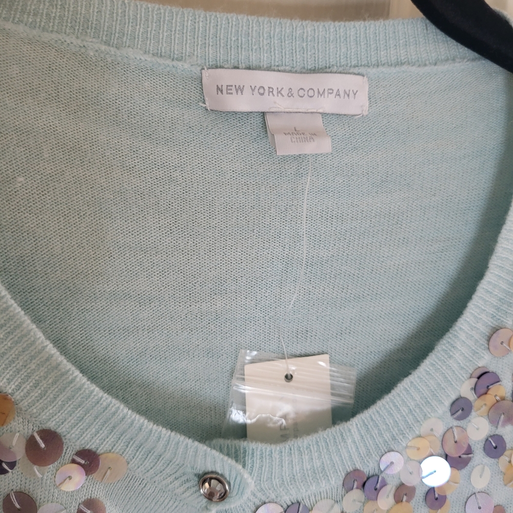 New York & Company Light Blue Cardigan with Sequin Details - Picture 4 of 7
